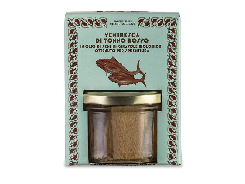 Testa Tonno 190 gr. in olio di semi di girasole con scatola Ventresca di Tonno Rosso